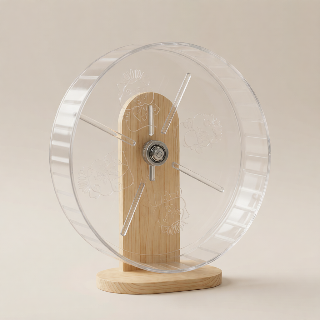 Transparent Silent Hamster Wheel with Wooden Stand