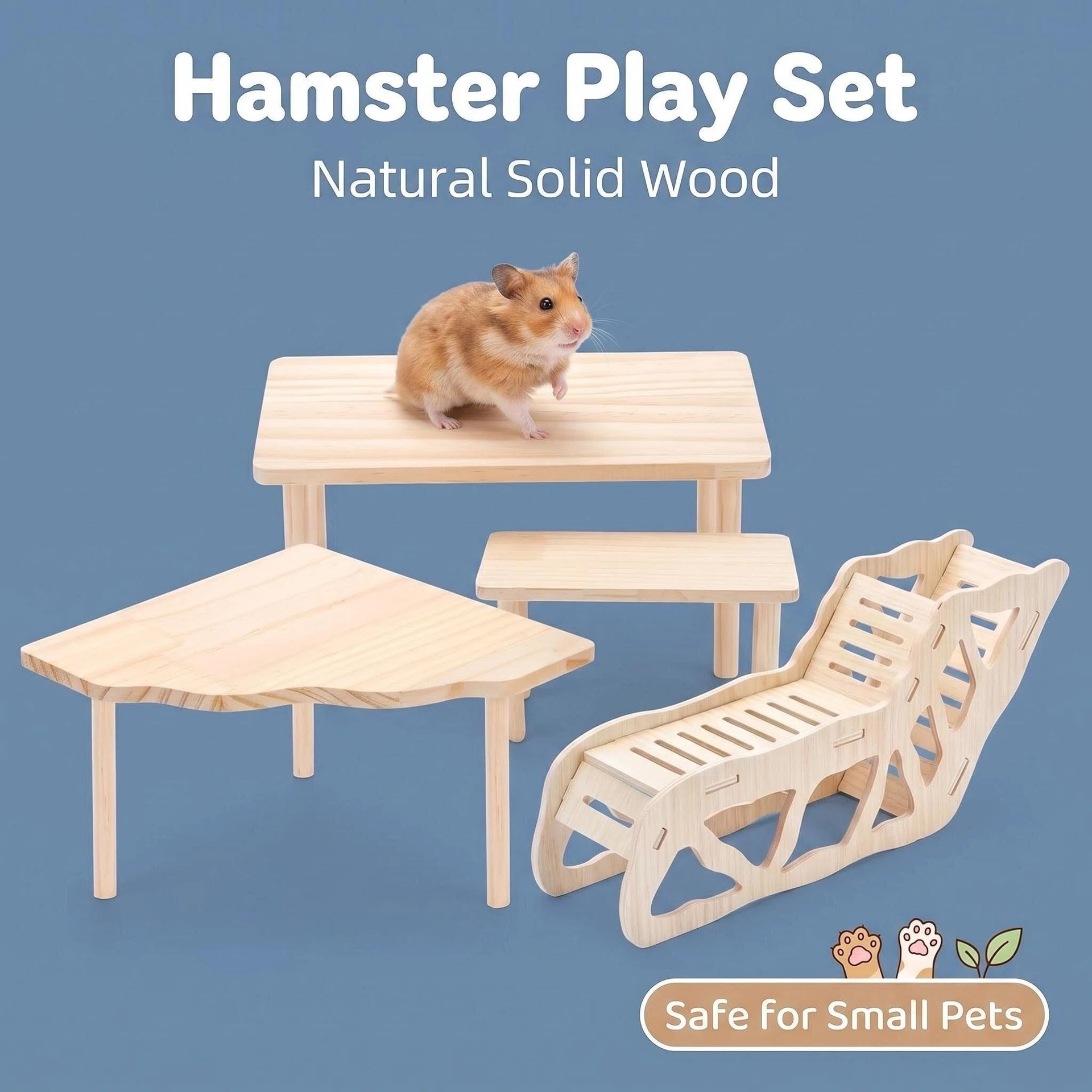 Wooden Hamster Hideout House Platform Habitat Decor Toy Set