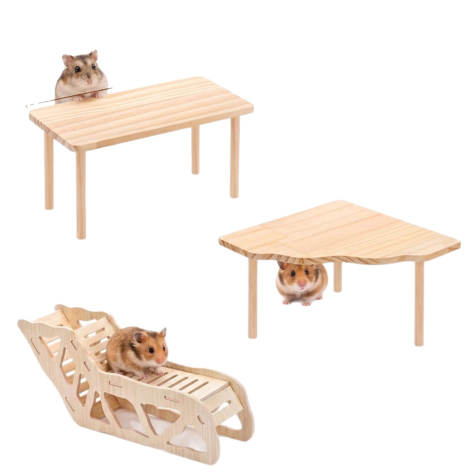 Wooden Hamster Hideout House Platform Habitat Decor Toy Set detail