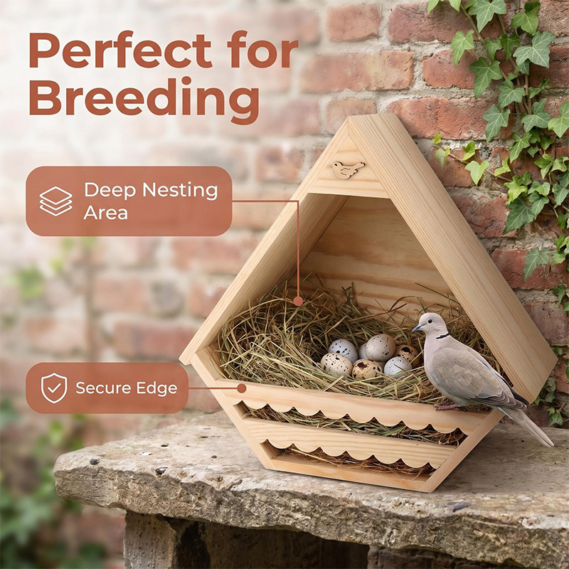 Outdoor Wooden Pigeon Breeding Nest Box with Overhanging Eave & Ventilation - Weather-Resistant Bird House for Garden, Aviary, Courtyard