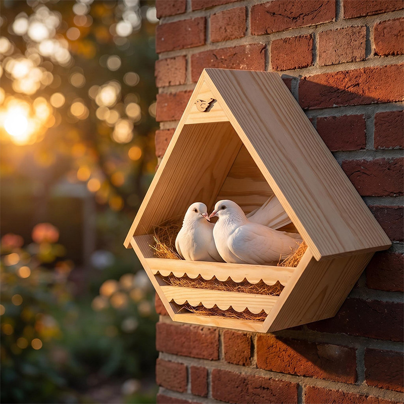 Outdoor Wooden Pigeon Breeding Nest Box with Overhanging Eave & Ventilation - Weather-Resistant Bird House for Garden, Aviary, Courtyard