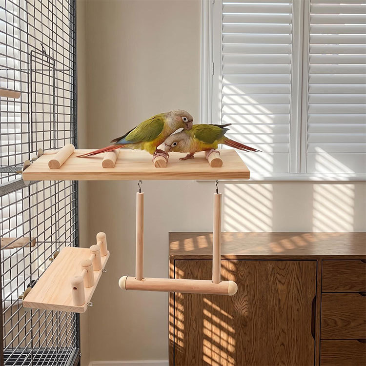4-in-1 Wooden Bird Toy Set: Ladder, Swing, Hammock & Perch for Parrots, Cockatiels, Hamsters