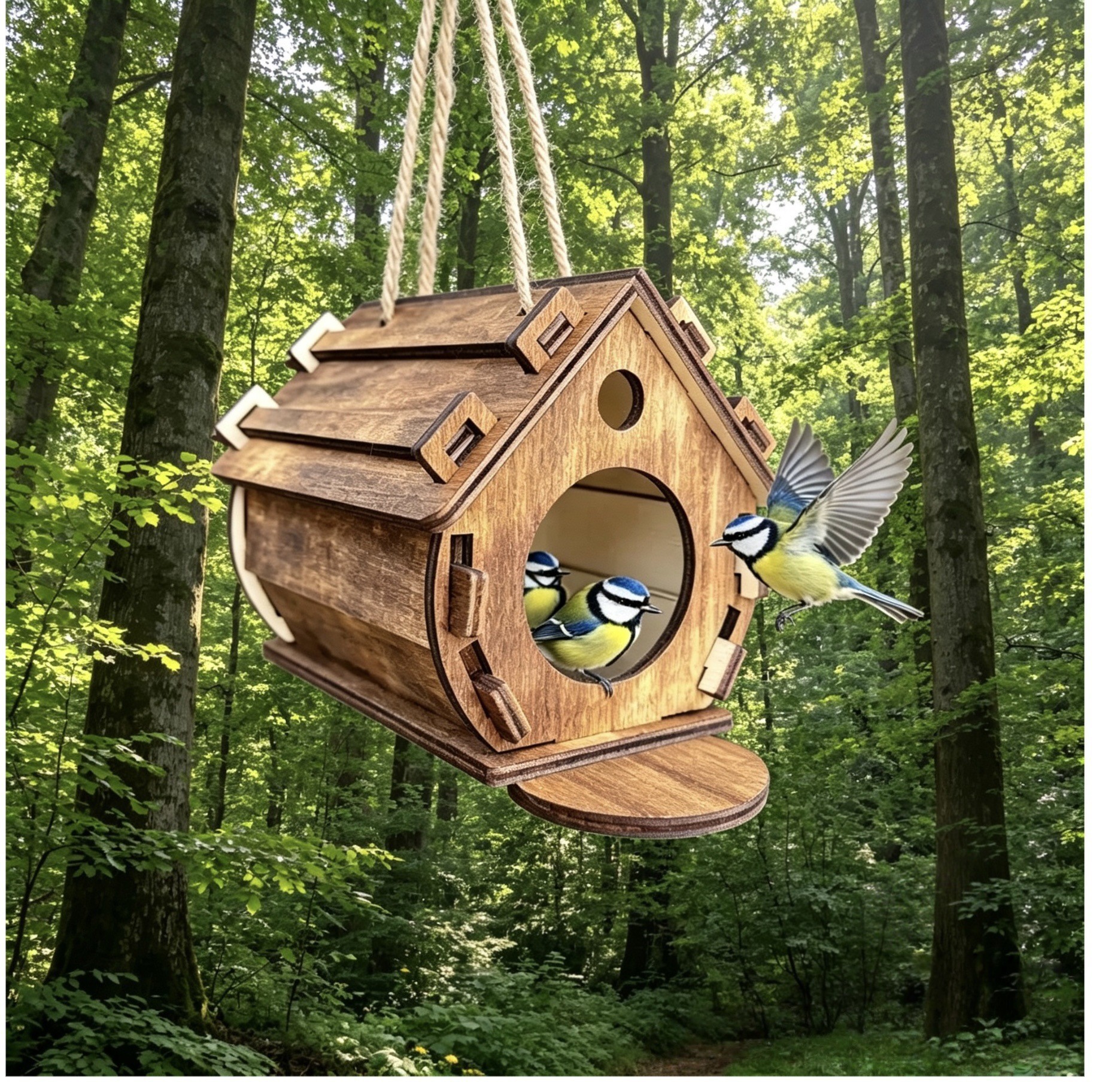 Outdoor Hanging Parrot Breeding Box - Natural Wooden Birdhouse for Ecological Landscape & Garden Decor