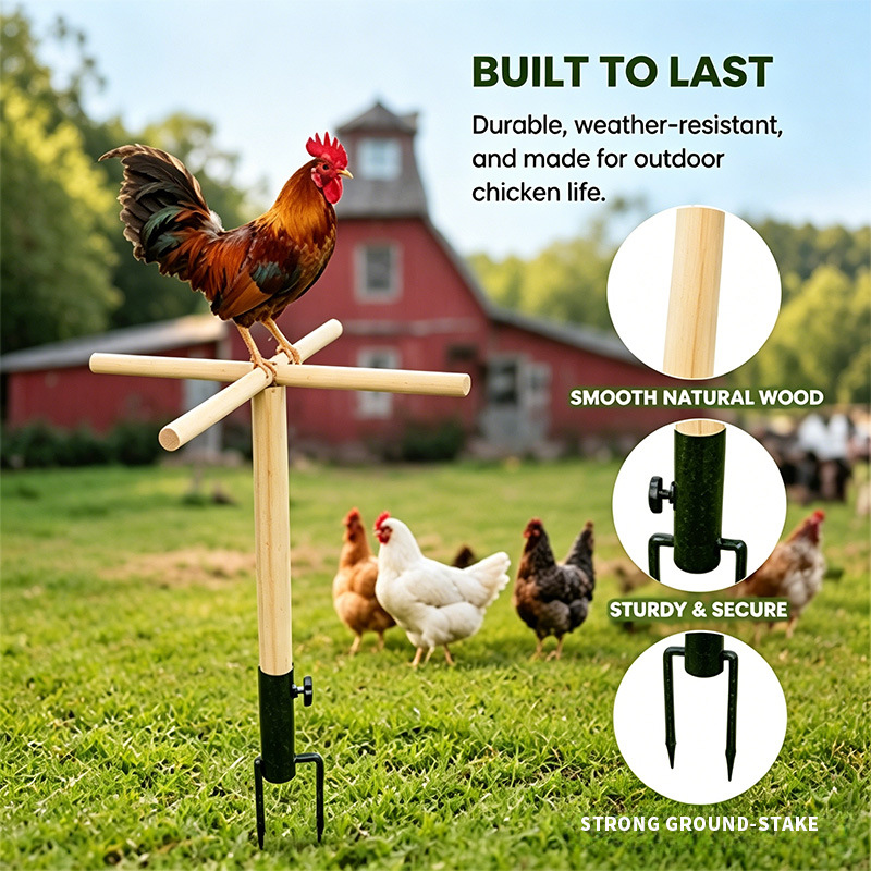 Solid Wood Chicken Roosting Bar - Extra Large Outdoor Poultry Perch Stand & Cross-Roosting Roost Pole for Coops