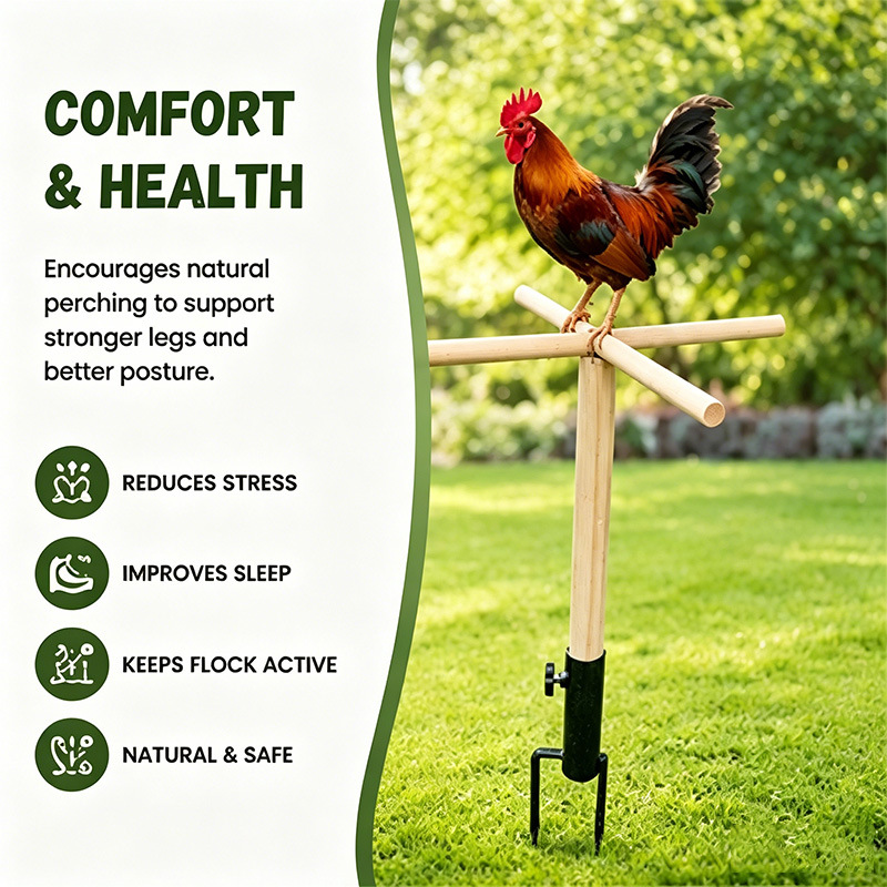 Solid Wood Chicken Roosting Bar - Extra Large Outdoor Poultry Perch Stand & Cross-Roosting Roost Pole for Coops