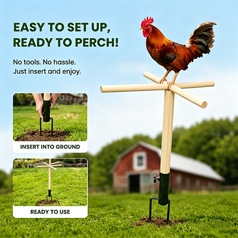 Solid Wood Chicken Roosting Bar - Extra Large Outdoor Poultry Perch Stand & Cross-Roosting Roost Pole for Coops