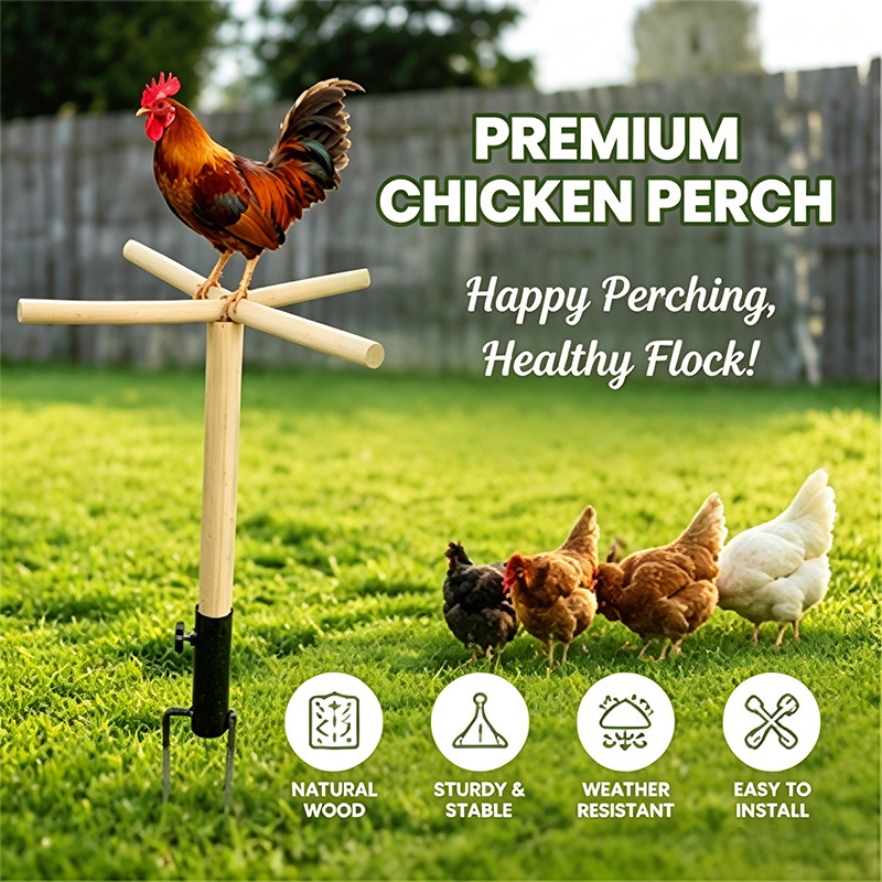 Solid Wood Chicken Roosting Bar - Extra Large Outdoor Poultry Perch Stand & Cross-Roosting Roost Pole for Coops