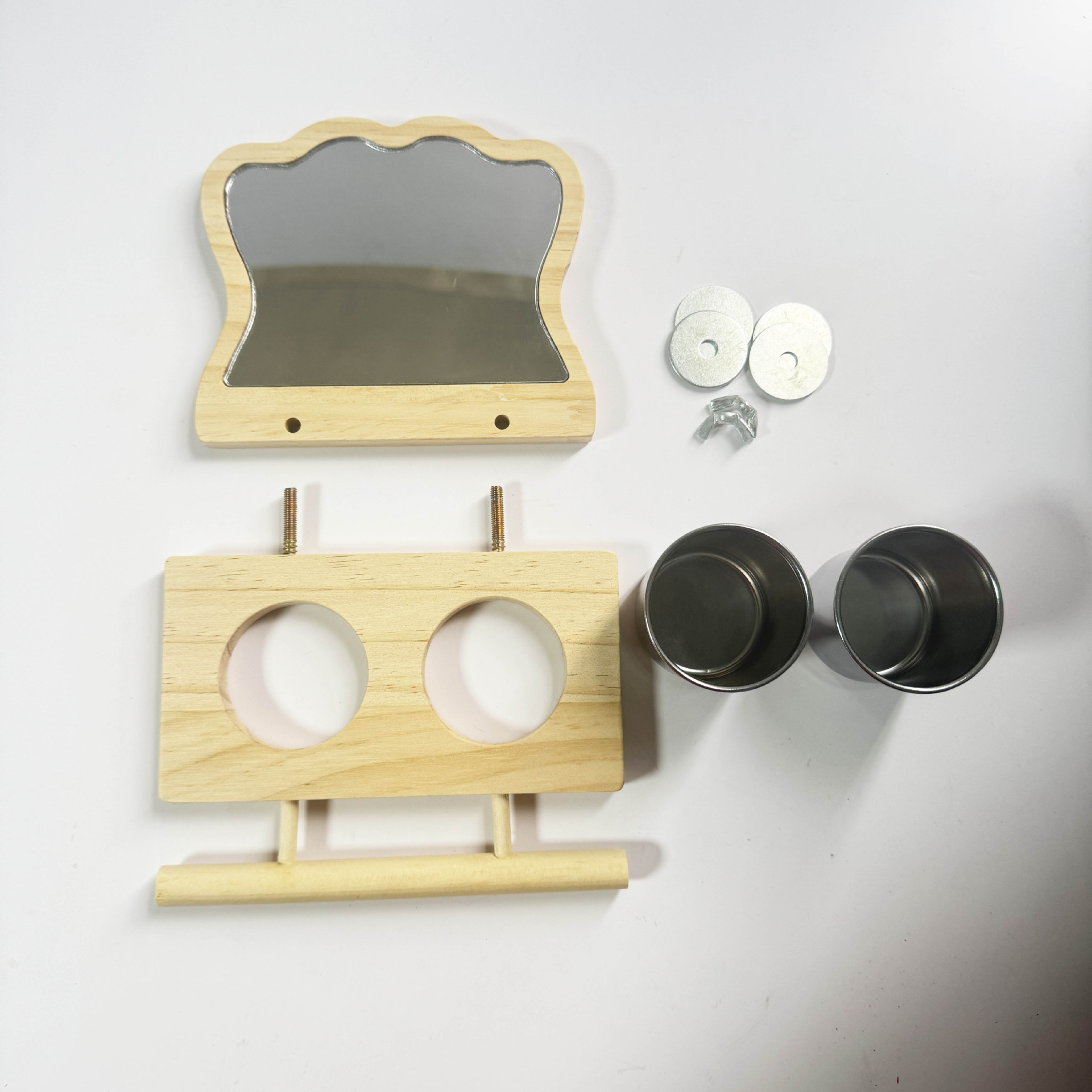 Wooden Parrot Perch Stand with Mirror & Feeder - Multi-functional Bird Station for Cage Decoration detail