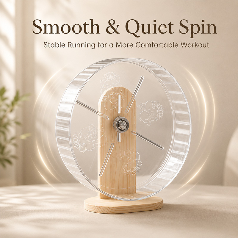 Transparent Silent Hamster Wheel with Wooden Stand