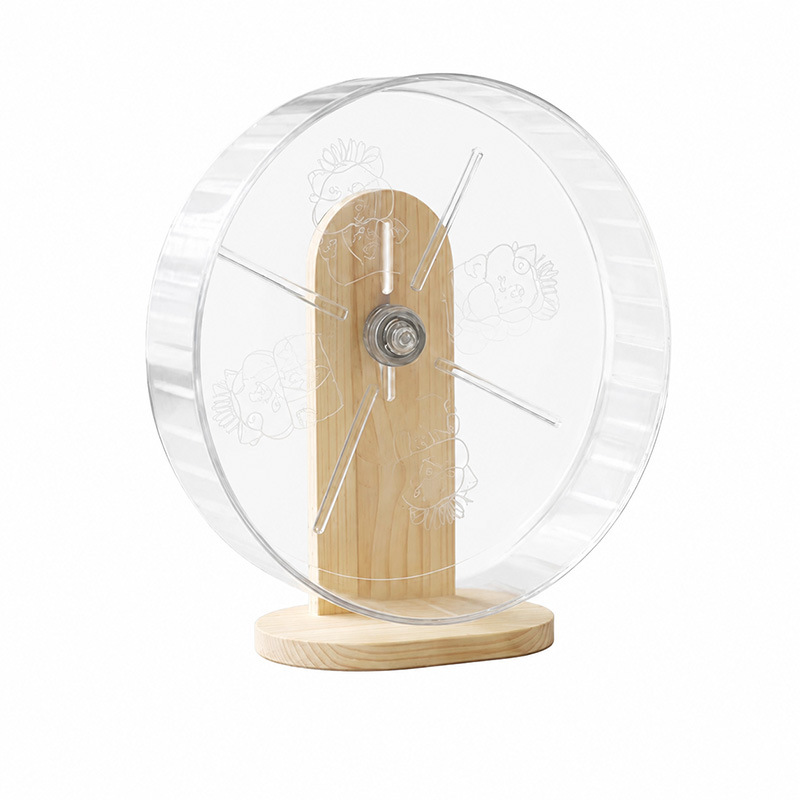 Transparent Silent Hamster Wheel with Wooden Stand detail