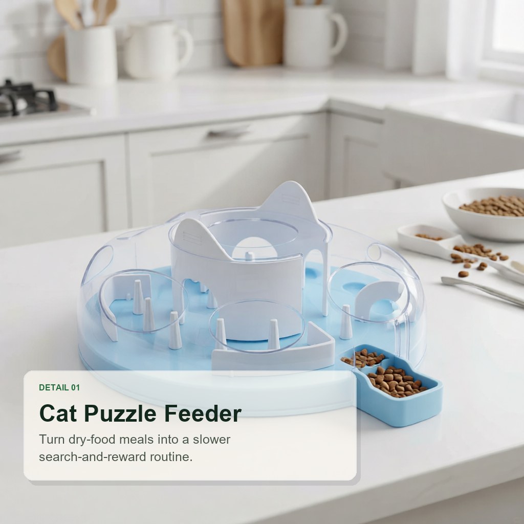 Can a Blue Cat Puzzle Feeder Help a Cat Eat More Slowly?
